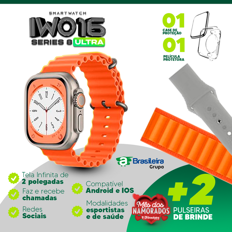 IWO 16 Series 8 ULTRA | 2 Pulseiras de BRINDE | Multifunção Android e iOS | Frete Grátis | em até 12x