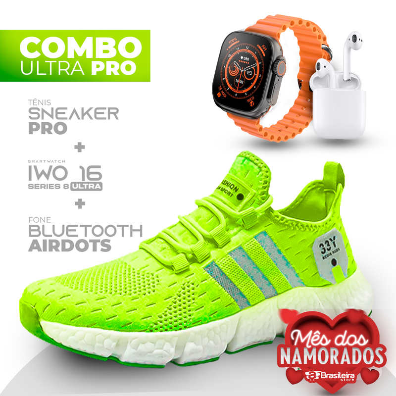 Combo IWO ULTRA Series 8 + Tenis Sneaker NewFIT Pro® + Fone Bluetooth Airdots