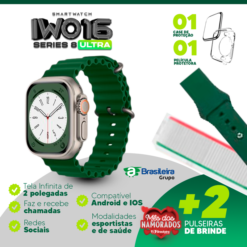 IWO 16 Series 8 ULTRA | 2 Pulseiras de BRINDE | Multifunção Android e iOS | Frete Grátis | em até 12x