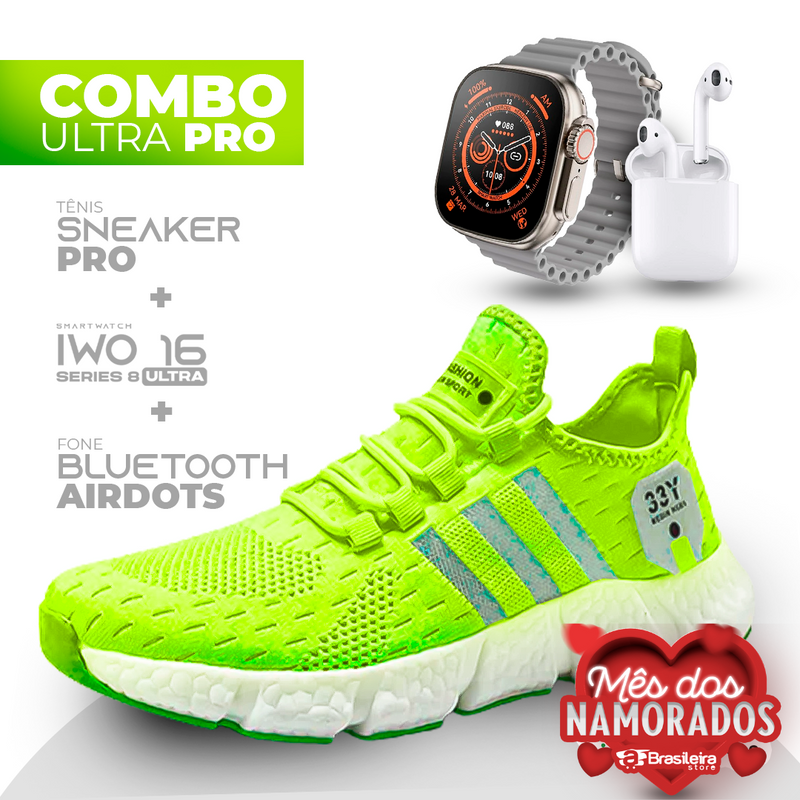 Combo IWO ULTRA Series 8 + Tenis Sneaker NewFIT Pro® + Fone Bluetooth Airdots