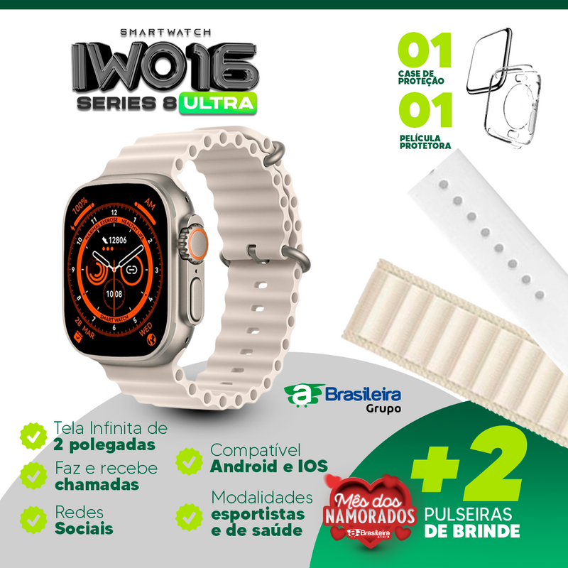 IWO 16 Series 8 ULTRA | 2 Pulseiras de BRINDE | Multifunção Android e iOS | Frete Grátis | em até 12x