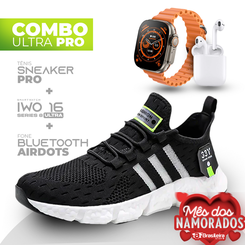 Combo IWO ULTRA Series 8 + Tenis Sneaker NewFIT Pro® + Fone Bluetooth Airdots