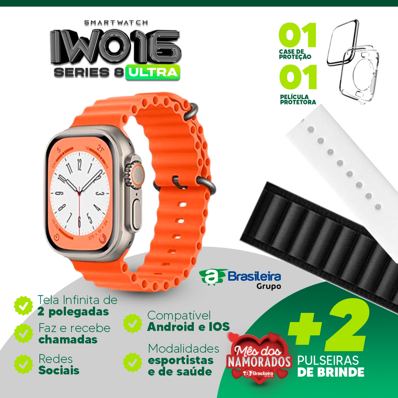 IWO 16 Series 8 ULTRA | 2 Pulseiras de BRINDE | Multifunção Android e iOS | Frete Grátis | em até 12x