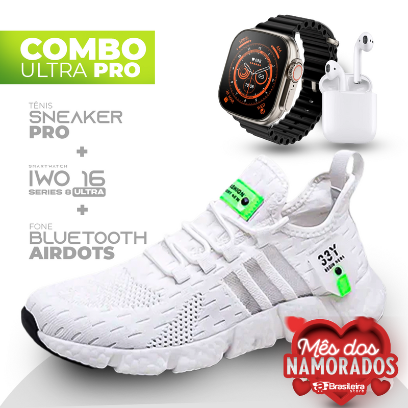 Combo IWO ULTRA Series 8 + Tenis Sneaker NewFIT Pro® + Fone Bluetooth Airdots