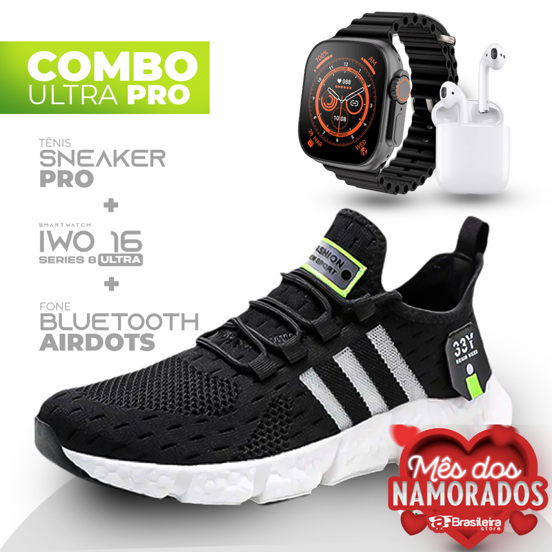 Combo IWO ULTRA Series 8 + Tenis Sneaker NewFIT Pro® + Fone Bluetooth Airdots