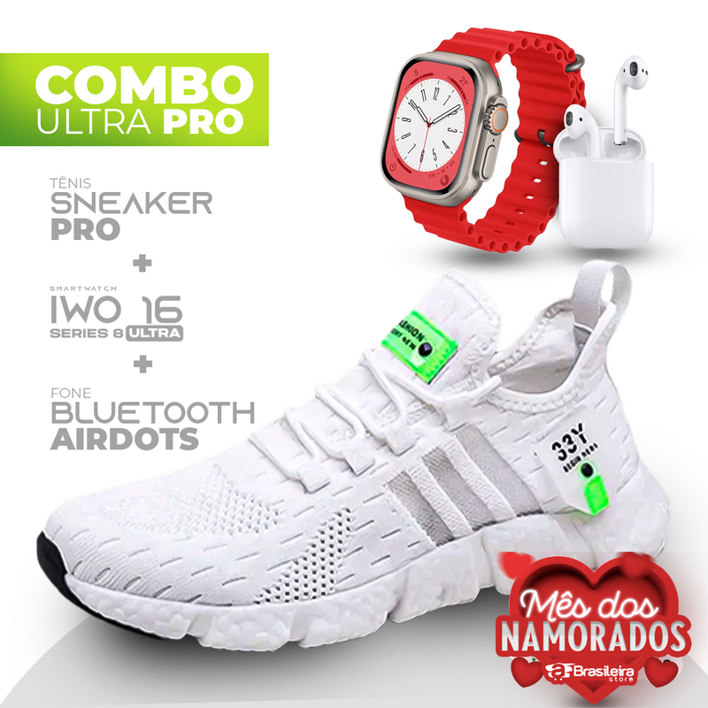 Combo IWO ULTRA Series 8 + Tenis Sneaker NewFIT Pro® + Fone Bluetooth Airdots