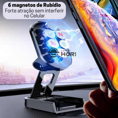 Suporte de Celular Magnético para Carro Base Flexível Rotação 360° Slim Pro + 2 BRINDES ESPECIAIS