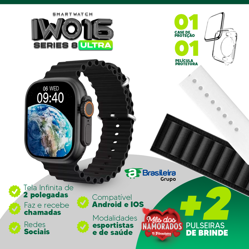 IWO 16 Series 8 ULTRA | 2 Pulseiras de BRINDE | Multifunção Android e iOS | Frete Grátis | em até 12x