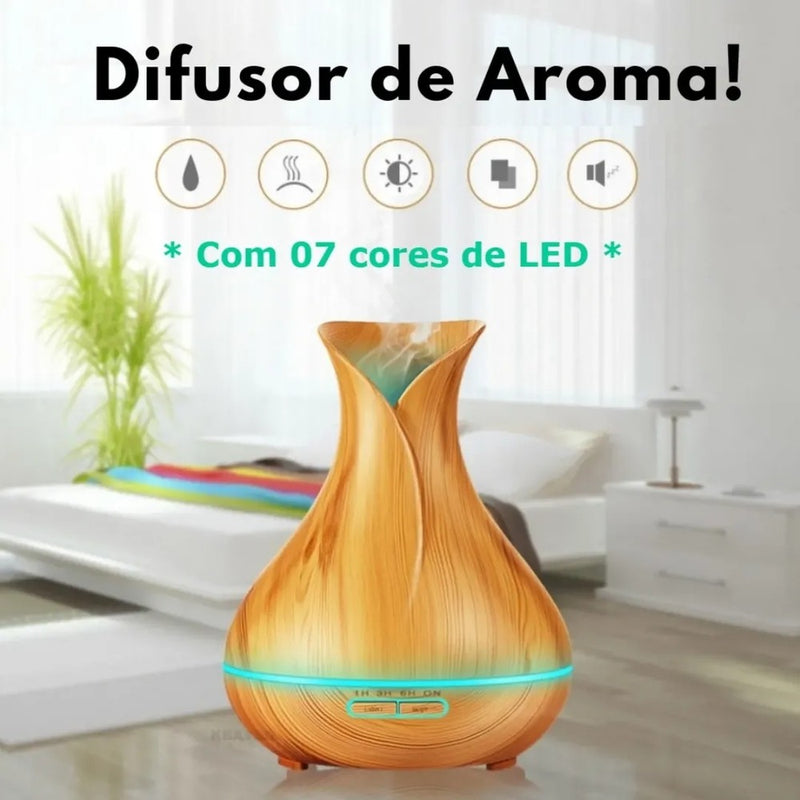 Umidificador Difusor Aromas 400ml 7 Cores, Óleos Essenciais.